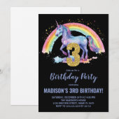 3周年虹色ユニコーン誕生日招待状 招待状 (正面/裏面)