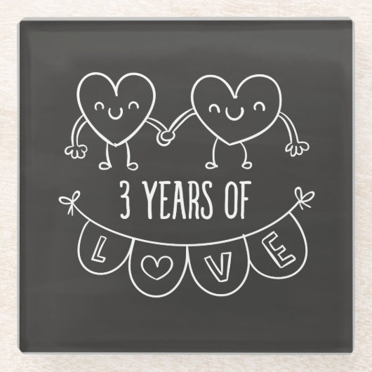 3周年記念ギフトチョークハート ガラスコースター (正面)