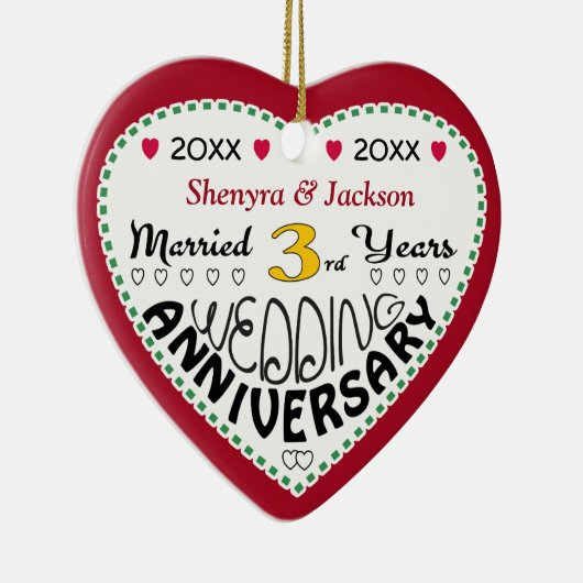3周年記念ギフトハート型クリスマス セラミックオーナメント (右)