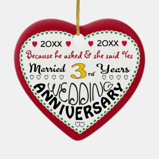 3周年記念ギフトハート型クリスマス セラミックオーナメント (裏面)