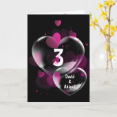 3周年記念ハートバブルのブラック カード (黄色い花)