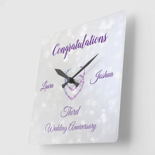 3周年記念結婚アクリル製壁時計 スクエア壁時計 (傾斜)