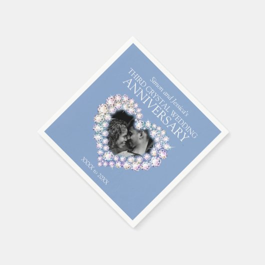 3周年記念結婚ハートカスタムフォトブルー スタンダードカクテルナプキン (角)