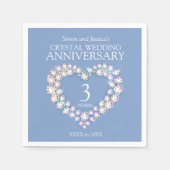3周年記念結婚ハート名前をカスタムするブルー スタンダードカクテルナプキン (正面)