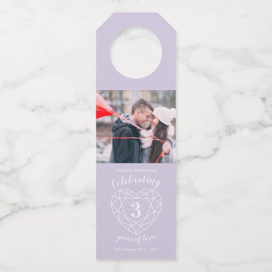 3周年記念結婚フォトクリスタルジェムハート ボトルネックタグ (正面)