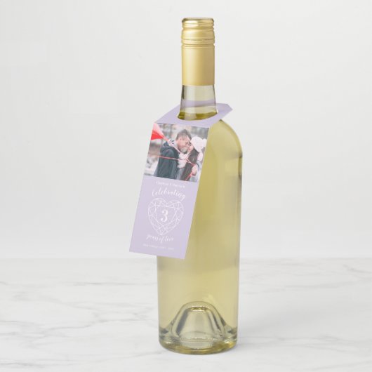 3周年記念結婚フォトクリスタルジェムハート ボトルネックタグ (アングル)