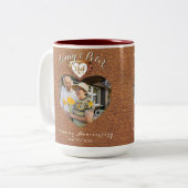 3周年記念結婚フォトレザーハートマグカップ ツートーンマグカップ (正面左)