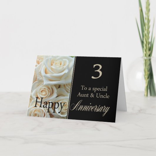 3周年記念結婚叔母&アンクルピンクのバラ カード (正面)