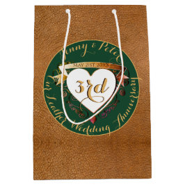3周年記念結婚革イメージグリーン ミディアムペーパーバッグ