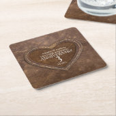 3周年記念結婚革ハートブラウン スクエアペーパーコースター (アングル)