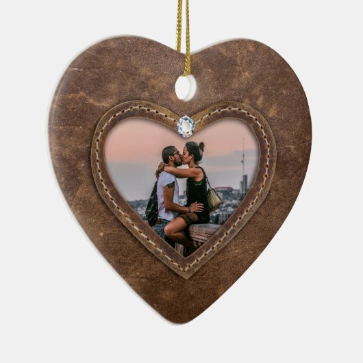 3周年記念結婚革ハート写真 セラミックオーナメント (右)