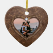 3周年記念結婚革ハート写真 セラミックオーナメント (正面)