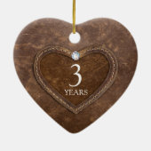 3周年記念結婚革ハート写真 セラミックオーナメント (裏面)