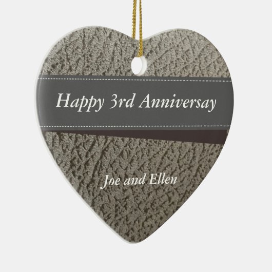 3周年記念、革フェイク革記念日ハート セラミックオーナメント (右)