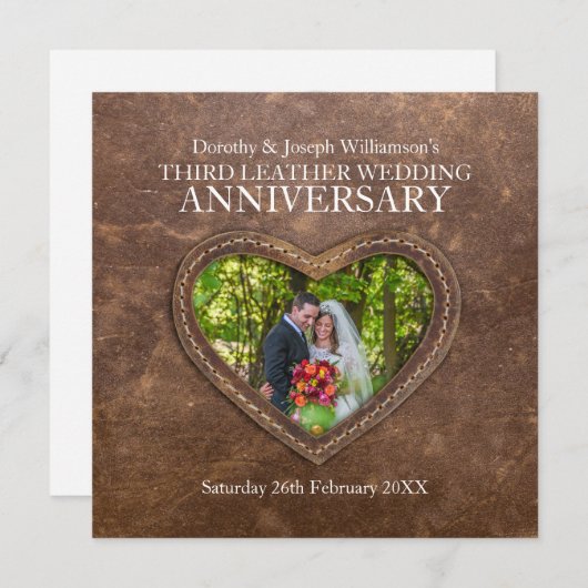 3周年革婚記念日の茶色のハート 招待状 (正面/裏面)