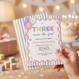 3回楽しむ女の子 3歳の誕生日招待状 招待状