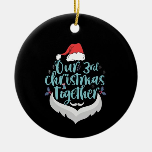 3回目のクリスマス一緒にカップル家族マッチング セラミックオーナメント (正面)