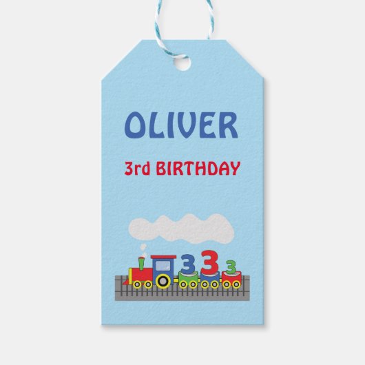 3回目のバースデートレインの名前のカスタマイズ ギフトタグ (正面)