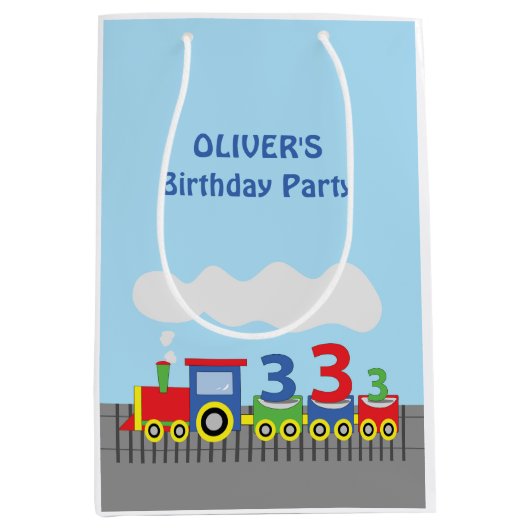 3回目のバースデートレインの名前のカスタマイズ ミディアムペーパーバッグ (正面)