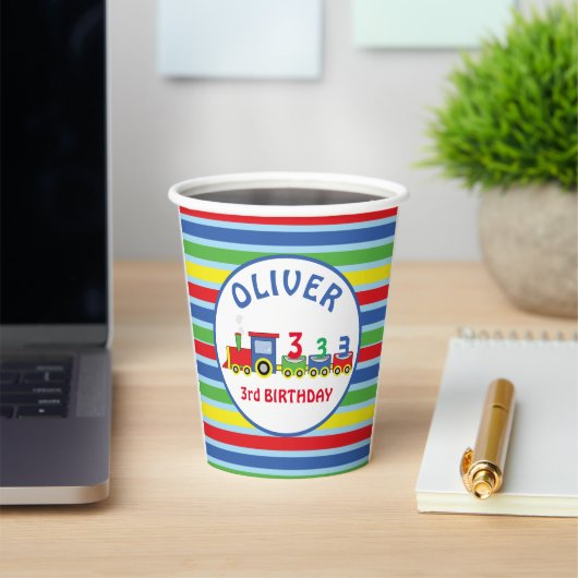 3回目のバースデートレインの名前のカスタマイズ 紙コップ (インサイチュ)