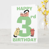 3回目の誕生日おめでとうらくがき猫カスタムメッセージ カード (黄色い花)