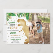 3回目の誕生日の恐竜のパーティー写真 招待状 (正面)