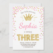 3回目の誕生日の招待プリンセス金ゴールドピンク3 招待状 (正面)