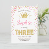 3回目の誕生日の招待プリンセス金ゴールドピンク3 招待状 (スタンド正面)