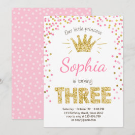 3回目の誕生日の招待プリンセス金ゴールドピンク3 招待状