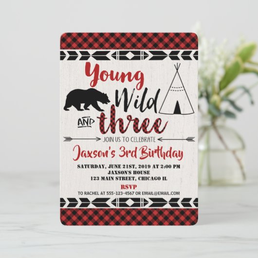 3回目の誕生日の招待ボーイwild three bear 招待状 (スタンド正面)