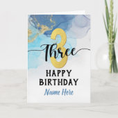 3回目の誕生日を迎える水彩(青と金ゴールド) カード (正面)
