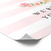 3回目の誕生日ウェルカムサインピンクウォーターカラー花模様 ポスター (角)