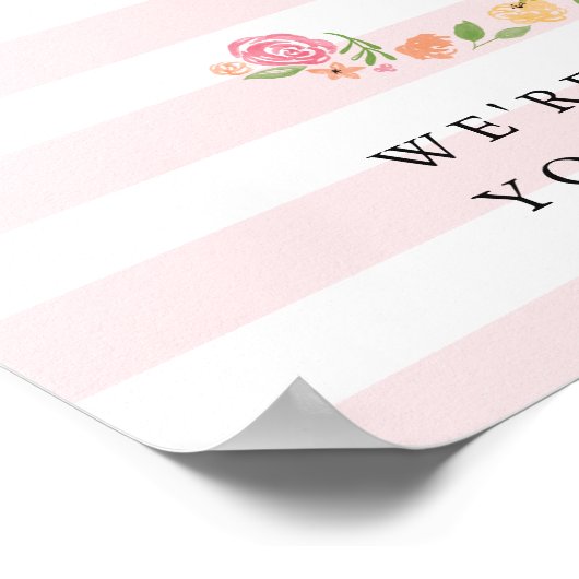 3回目の誕生日ウェルカムサインピンクウォーターカラー花模様 ポスター (角)