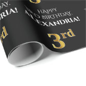 3回目の誕生日エレガント:,黒,フェイク金ゴールドルック ラッピングペーパー (ロールコーナー)