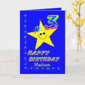 3回目の誕生日スターズ名前をカスタムする カード (黄色い花)