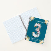 3回目の誕生日ティール（緑がかった色）フラワーフォトイエローゲストブック ノートブック (内部)