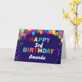 3回目の誕生日バルーカラフルン海軍青 カード (黄色い花)