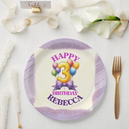 3回目の誕生日バルーンテーマ ペーパープレート (ウェディング)
