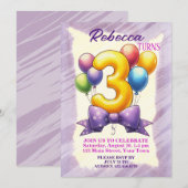 3回目の誕生日バルーンテーマ 招待状 (正面/裏面)
