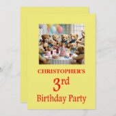 3回目の誕生日パーティの招待状テディベアズパーティー 招待状 (正面/裏面)