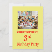 3回目の誕生日パーティの招待状テディベアズパーティー