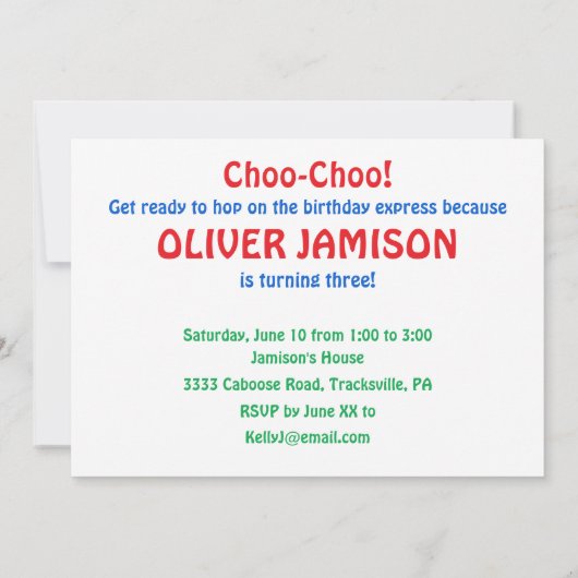 3回目の誕生日パーティの招待状列車パーソナライズ 招待状 (裏面)