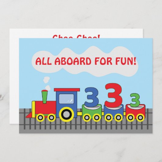 3回目の誕生日パーティの招待状列車パーソナライズ 招待状 (正面/裏面)