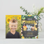 3回目の誕生日パーティーサファリジャングル動物の少年の写真 招待状 (スタンド正面)