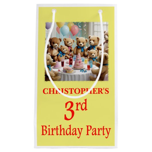 3回目の誕生日パーティーテディベアズパーティー スモールペーパーバッグ (正面)