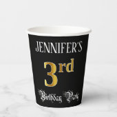3回目の誕生日パーティーファンシー – スクリプト、フェイク金ゴールドルック 紙コップ (裏面)