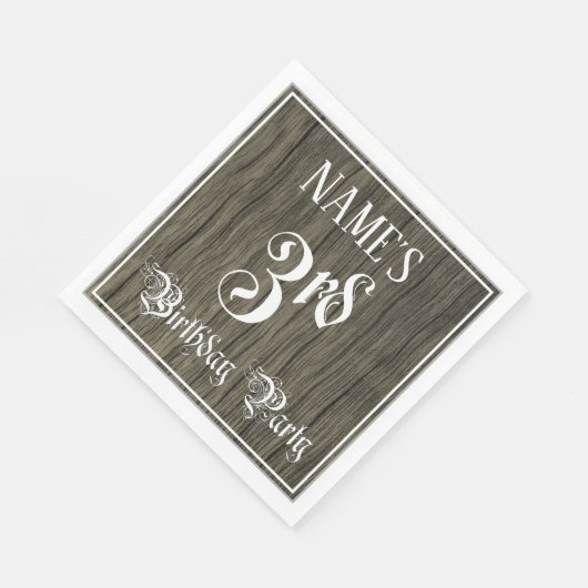 3回目の誕生日パーティーファンシー— Script, フェイク Wood Look スタンダードランチョンナプキン (角)