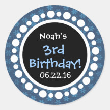 3回目の誕生日パーティーブルーの花と水玉模様