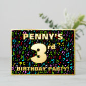 3回目の誕生日パーティー—おもしろい、カラフル音楽シンボル 箔招待状 (立ち正面)