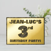 3回目の誕生日パーティー— はっきりした、ウッドグフェイクレイン文字 箔招待状 (立ち正面)